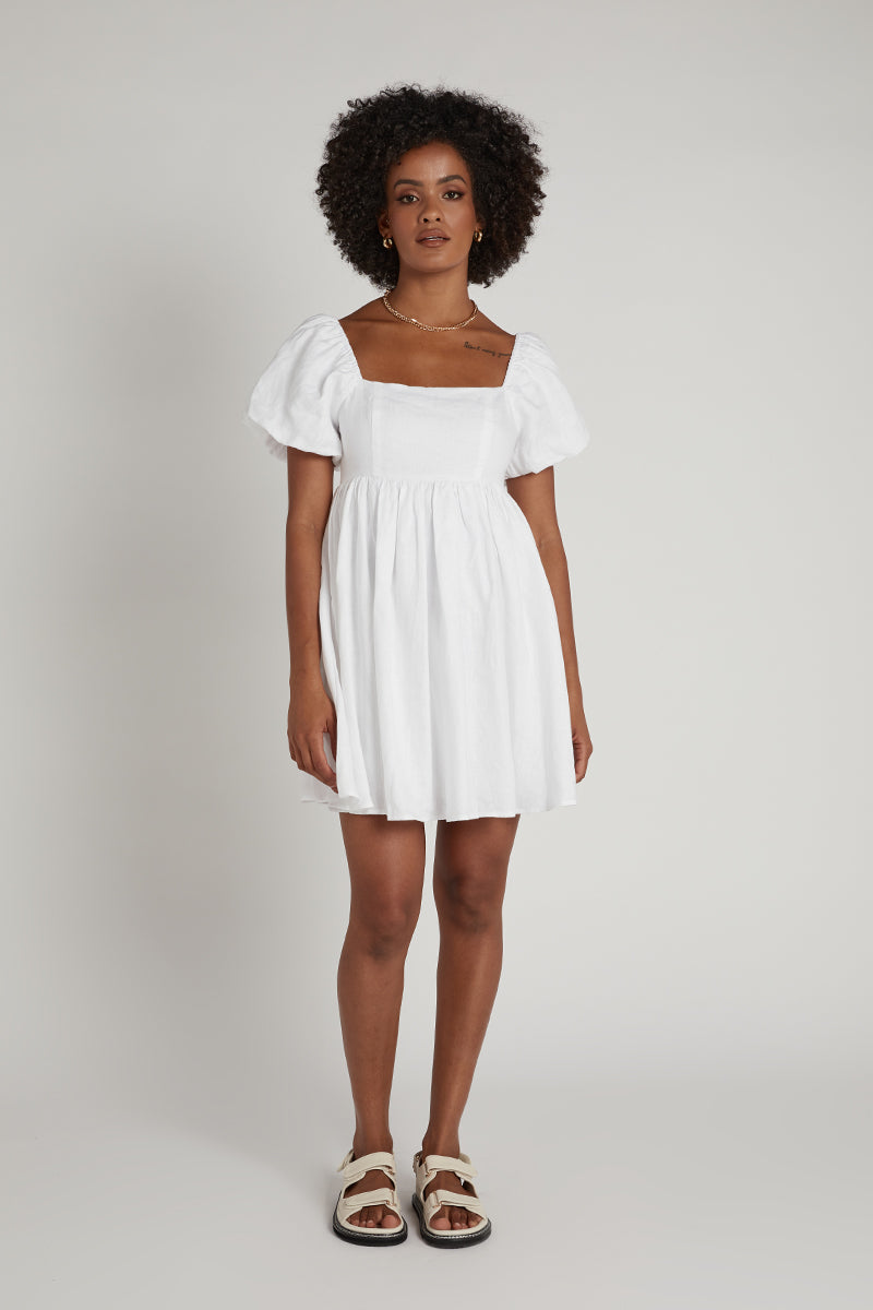 DANIELLE WHITE LINEN MINI DRESS | Dissh